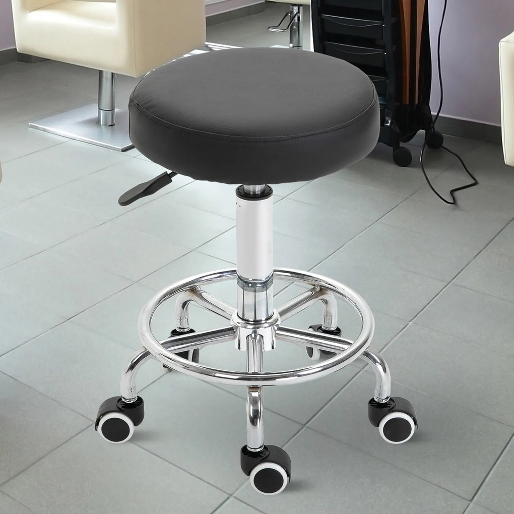 Banco com rodas, banco de massagem com altura ajustável de 50 a 64 cm e assento almofadado, giratório a 360°, preto