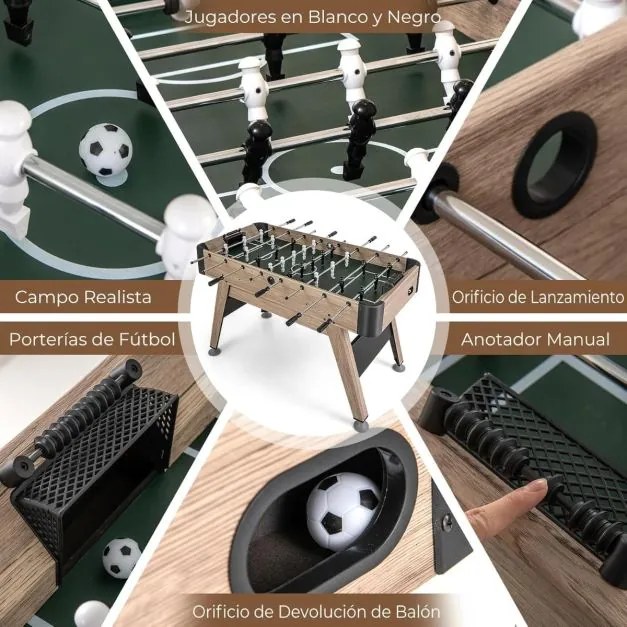 Mesa de matraquilhos de 117 x 67,5 x 84,5 cm Jogo de Futebol de Mesa Arcade com 2 Bolas Natural