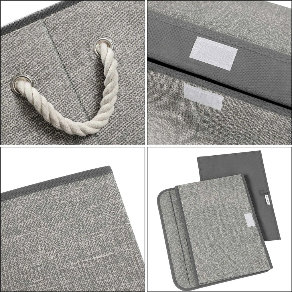 conjunto de 3 Caixas arrumação : 38 x 25 x 25 cm de tecido com tampa cinzentas