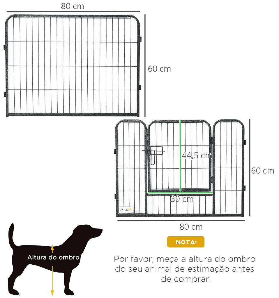 Parque para Cães com 12 Painéis Recinto para Animais de Estimação Modular com 2 Portas 80x60 cm Preto