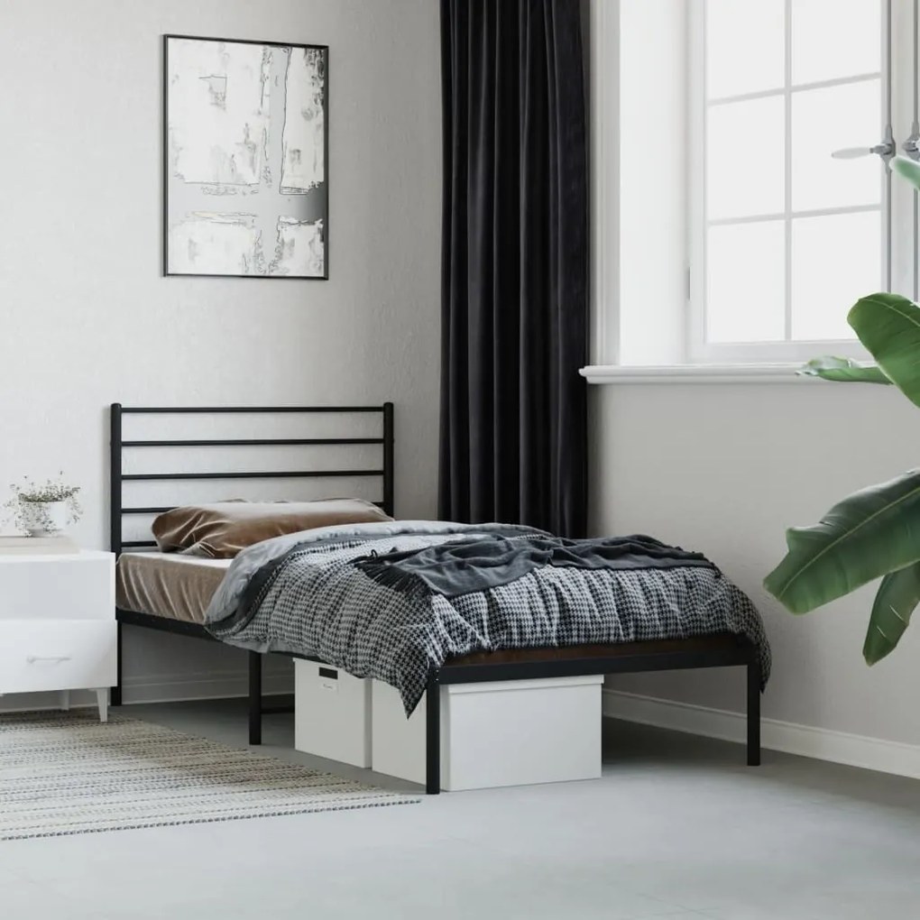 352310 vidaXL Estrutura de cama com cabeceira 80x200 cm metal preto