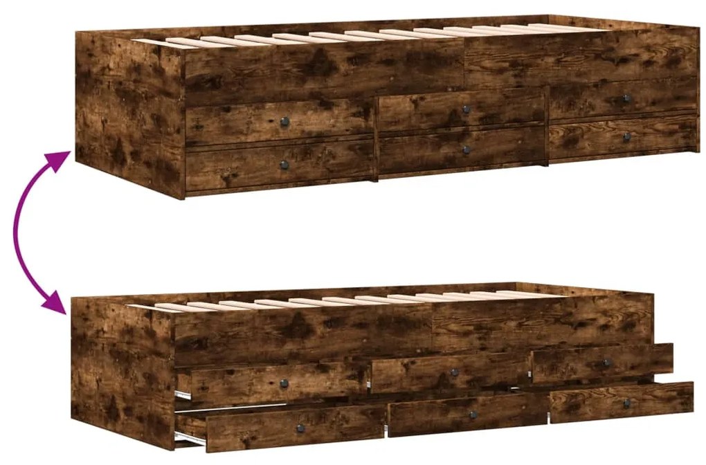 Sofá-cama com gavetas sem colchão 90x190 cm carvalho fumado