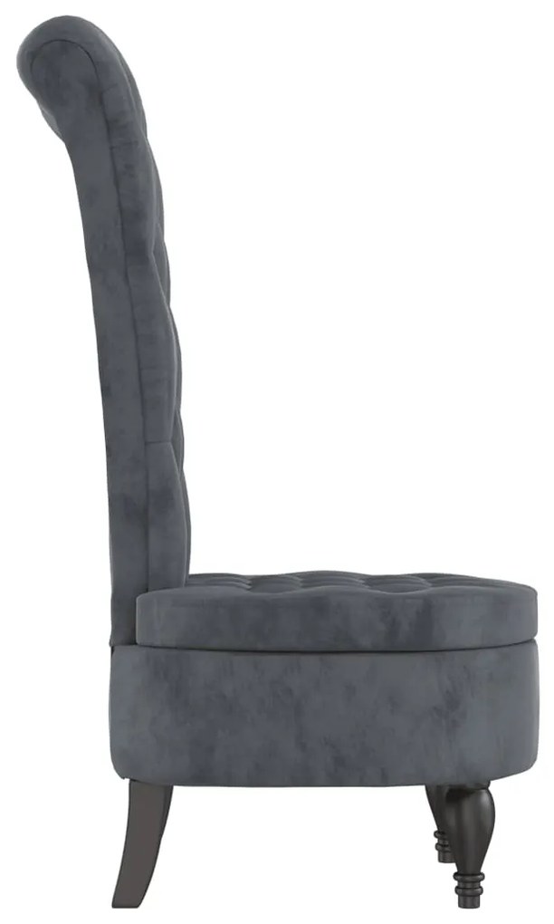 Cadeirão c/ encosto alto veludo cinzento-escuro design botões