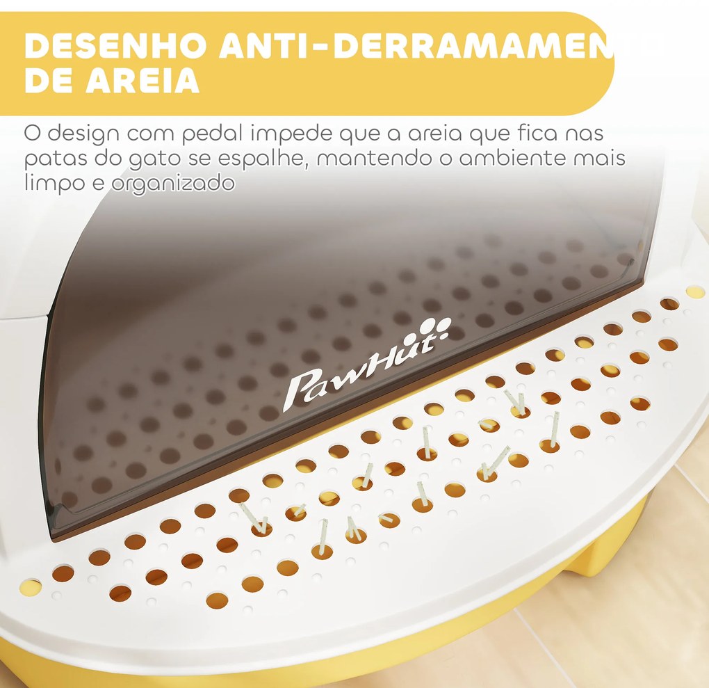 Caixa de Areia para Gatos Fechada com Tampa e Bandeja Amovíveis Filtro de Carvão e Pá 40,5x52x39 cm Branco e Amarelo