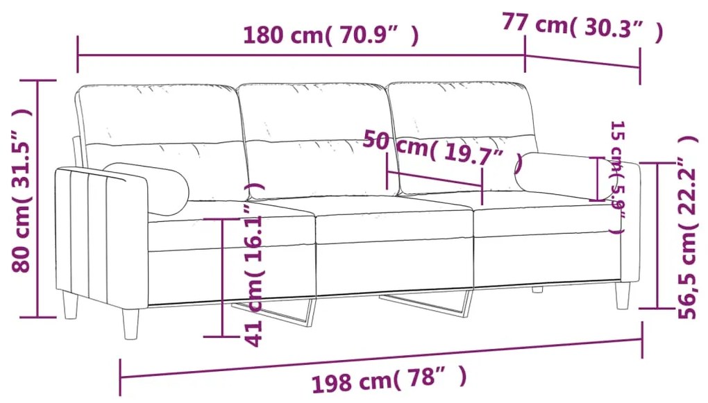 Sofá 3 lugares + almofadas decorativas 180 cm tecido cor creme