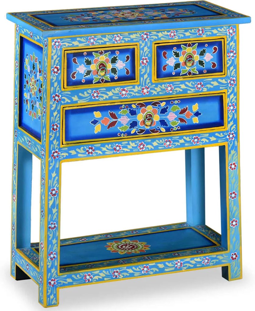 vidaXL Aparador c/ gavetas madeira mangueira turquesa pintado à mão