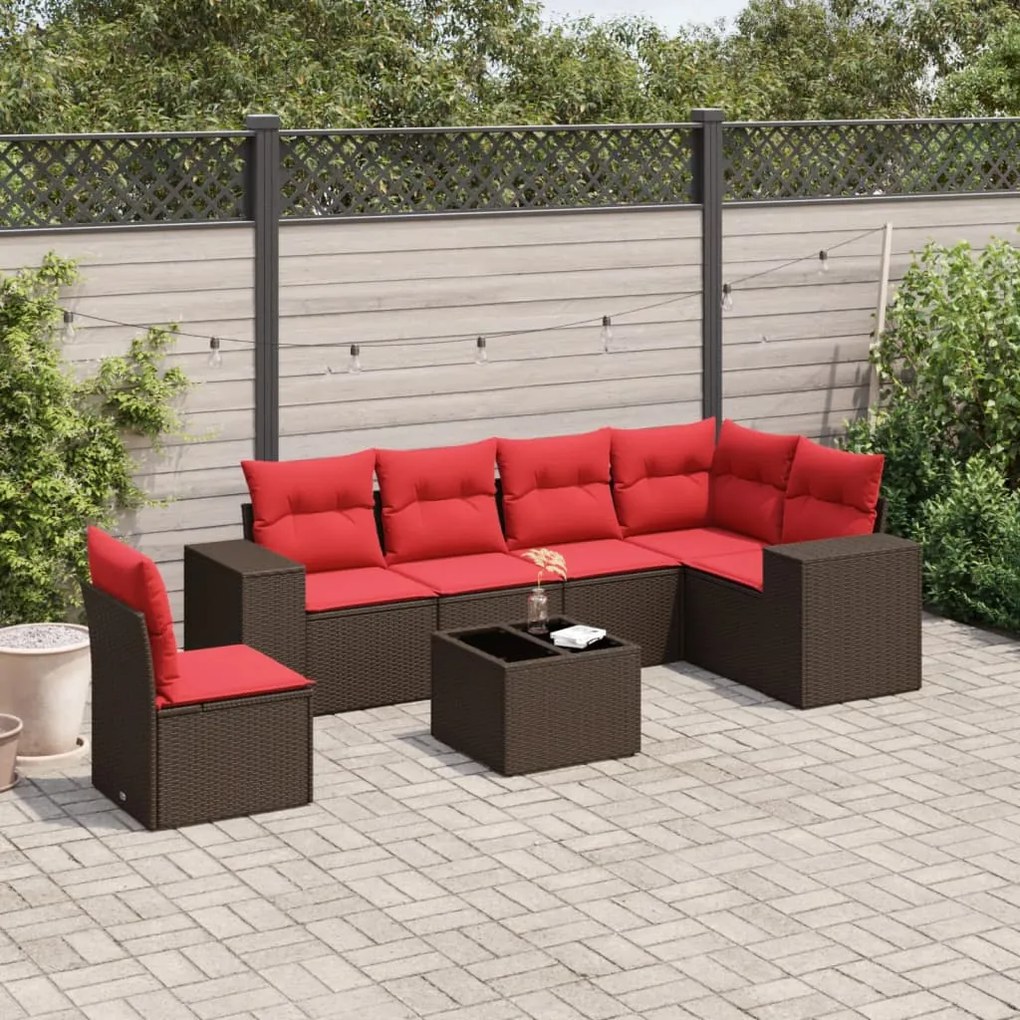 vidaXL 7 pcs conjunto de sofás jardim c/ almofadões vime PE castanho
