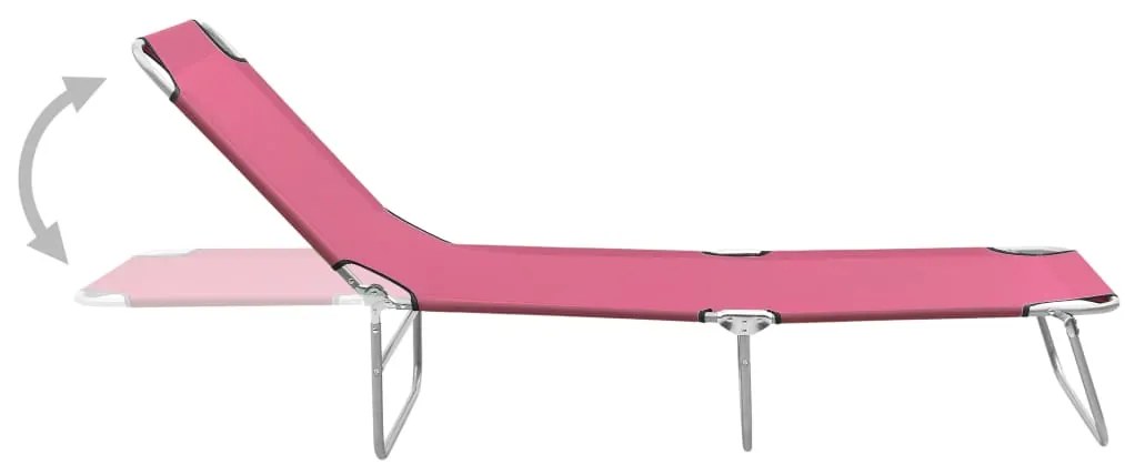 Espreguiçadeira dobrável aço e tecido rosa