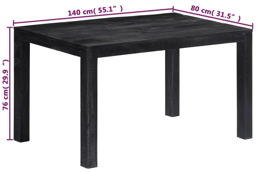 Mesa de jantar 140x80x76 cm madeira de mangueira maciça preto