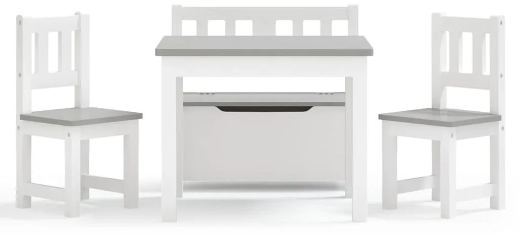 4 pcs conjunto mesa e cadeiras infantil MDF branco e cinzento