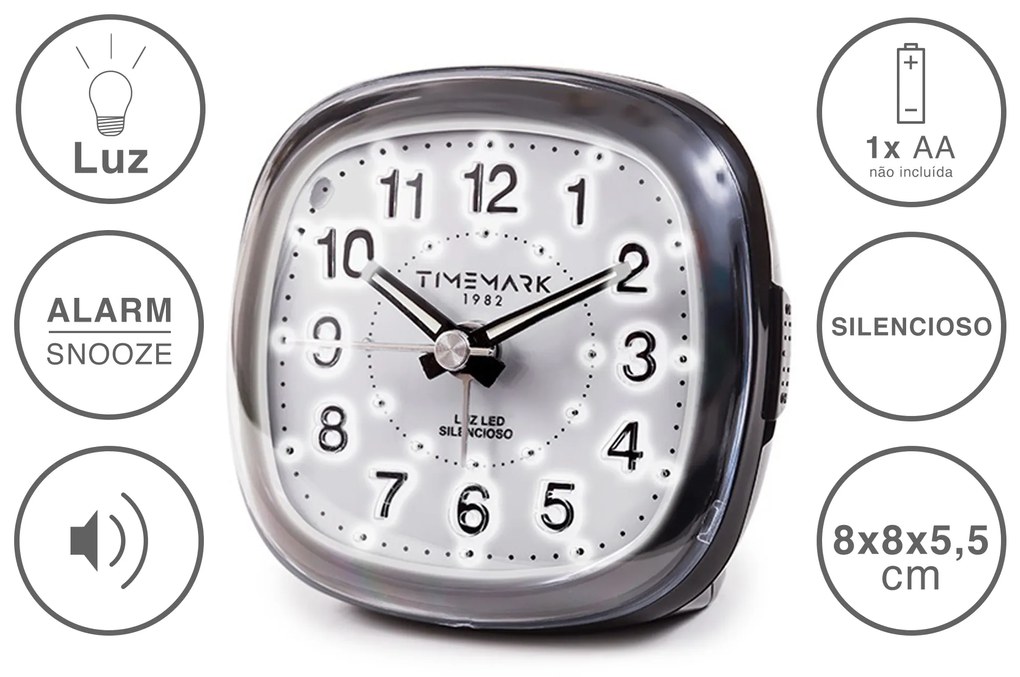Despertador Timemark Analogico Plástico Multicor 8X6X3.5cm