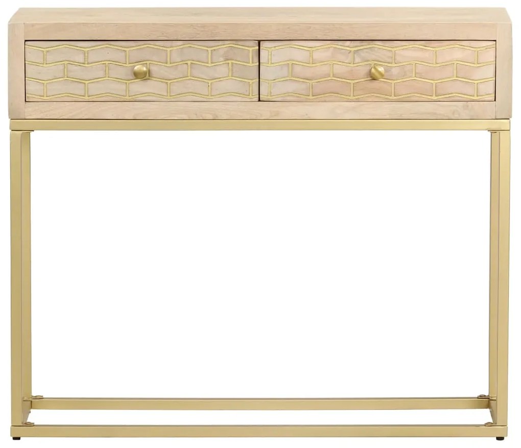 Mesa consola 90x30x75 cm madeira de mangueira maciça dourado