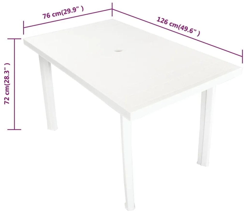 Mesa de jardim 126x76x72 cm plástico branco