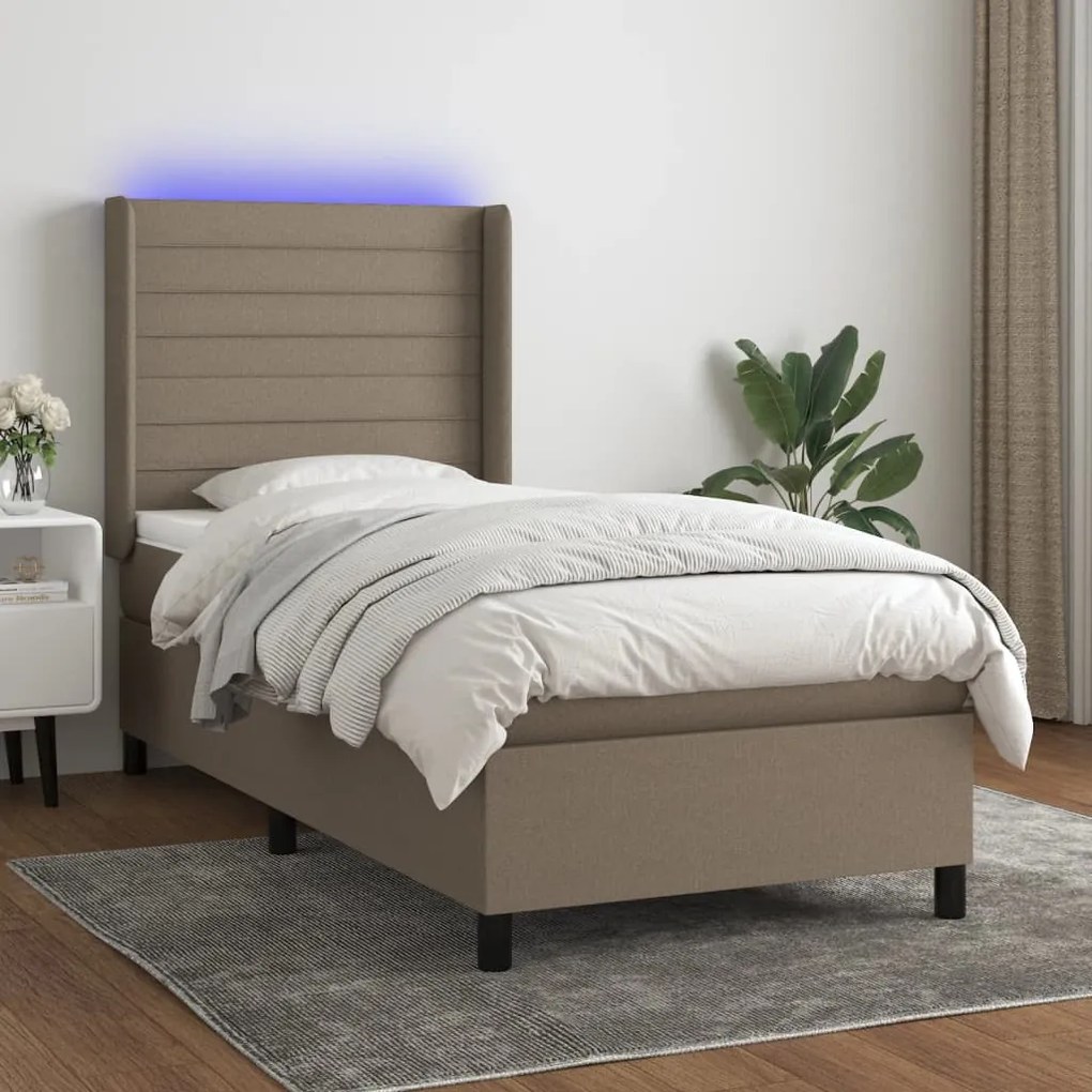 Cama box spring + colchão/LED 80x200cm tecido cinza-acastanhado