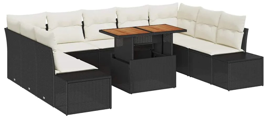 Conjunto de Jantar de Jardim de 10 Peças com Almofadas - Preto, Rattan