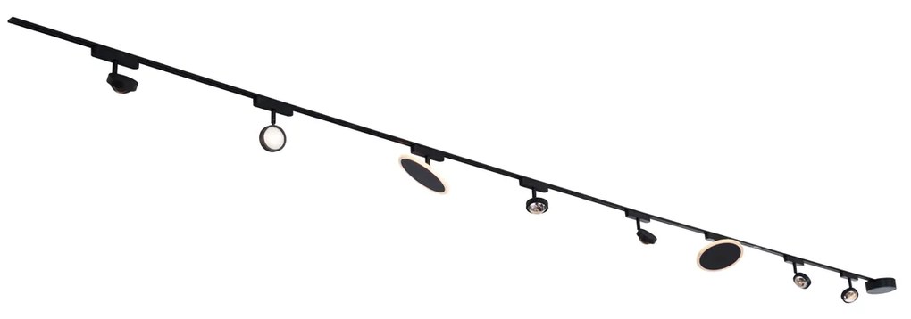 Sistema de iluminação de trilho com 6 focos e 2 luzes de teto pretas monofásicas - Magnetic Lance Puk