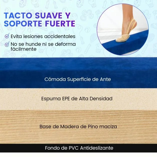 Barra de equilíbrio dobrável de 240 cm para crianças, com alça de transporte, cor azul