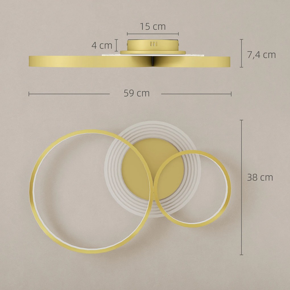 Candeeiro de Teto LED 40W Candeeiro Moderno com Iluminação LED 3000K/4000K/6500K 59x38x7,4 cm Dourado