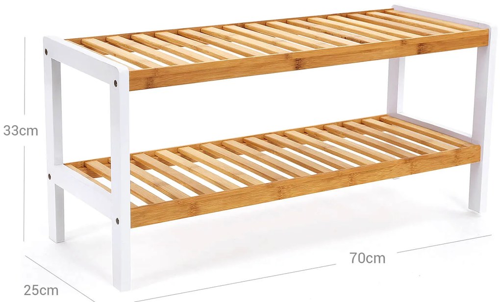 Sapateira em bambu com 2 níveis, 70 x 33 x 26 cm cor natural