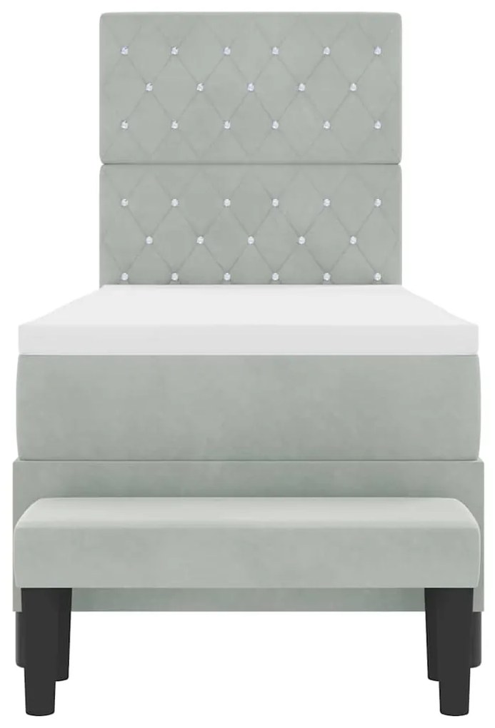 Cama Box Spring com Colchão e Banco Cinzento-Claro 80x200 cm Veludo
