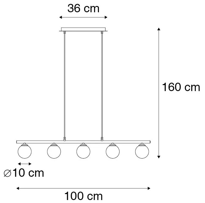 Candeeiro suspenso moderno preto 100cm 5-luzes vidro fumê - ATHENS Rústico