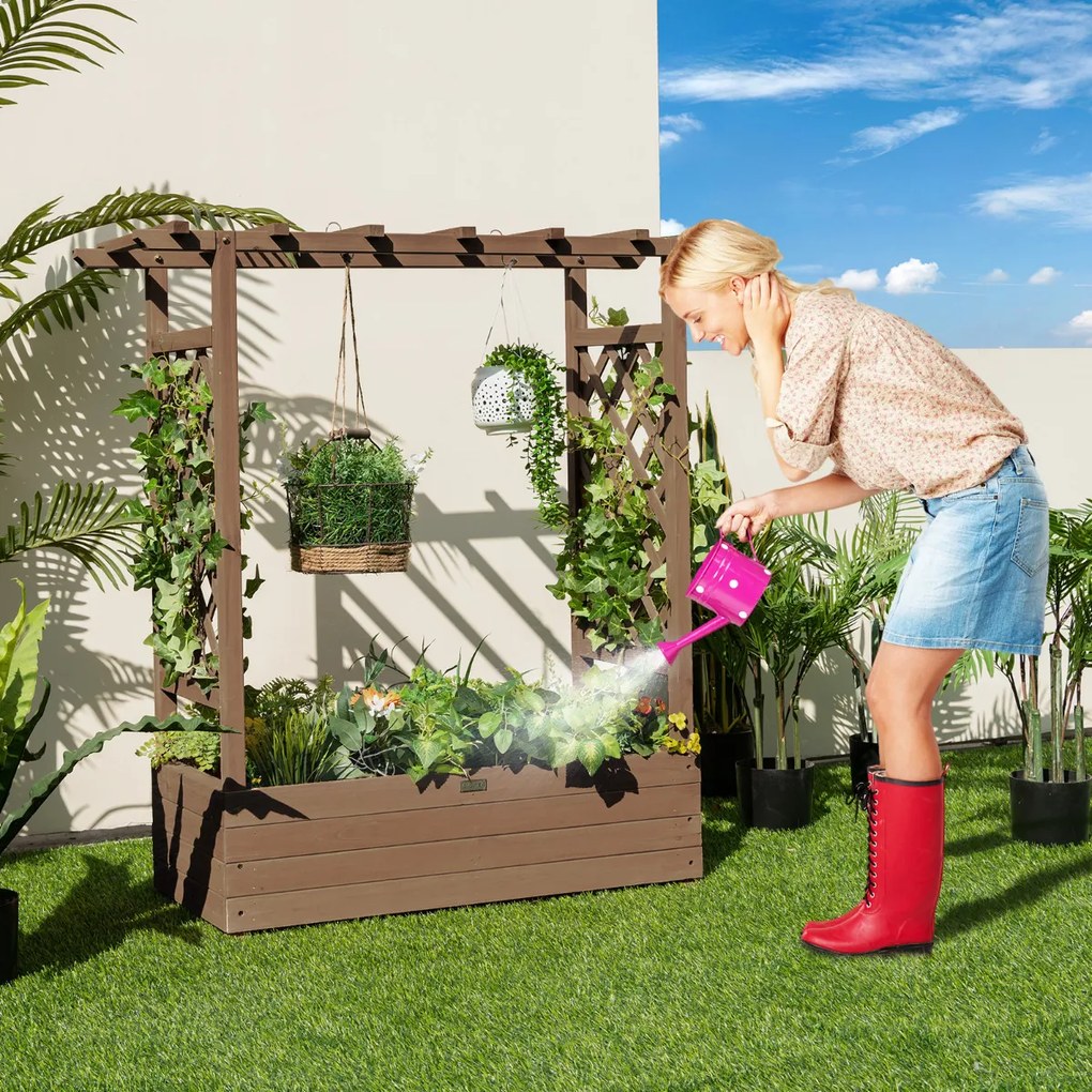 Floreira elevada com treliça para plantas em arco Furos de drenagem 100 x 44 x 113,5 cm castanha