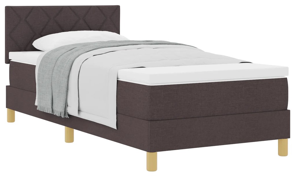 Cama Box Spring com colchão Castanho Escuro 90x200 cm Tecido