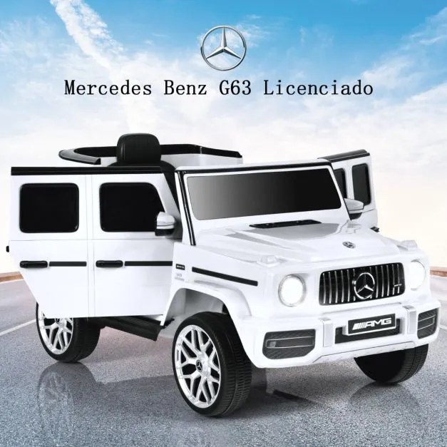 Carro elétrico para crianças 12V Mercedes-Benz G63 Bateria com controlo remoto 105,5 x 62 x 54,5 cm Branco