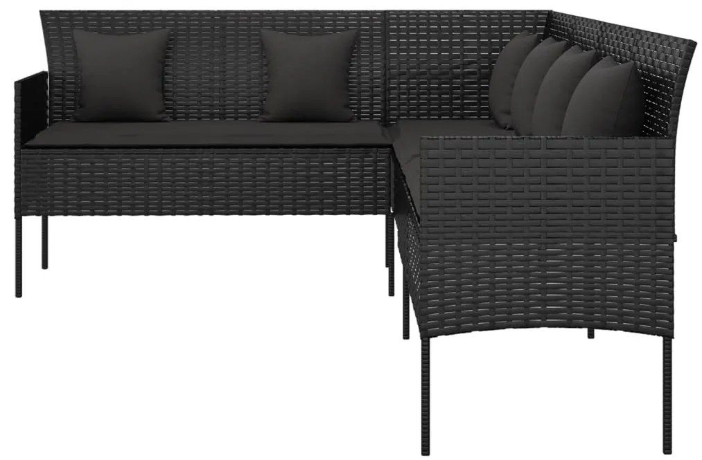 Sofá em forma de L p/ jardim c/ almofadões vime PE preto
