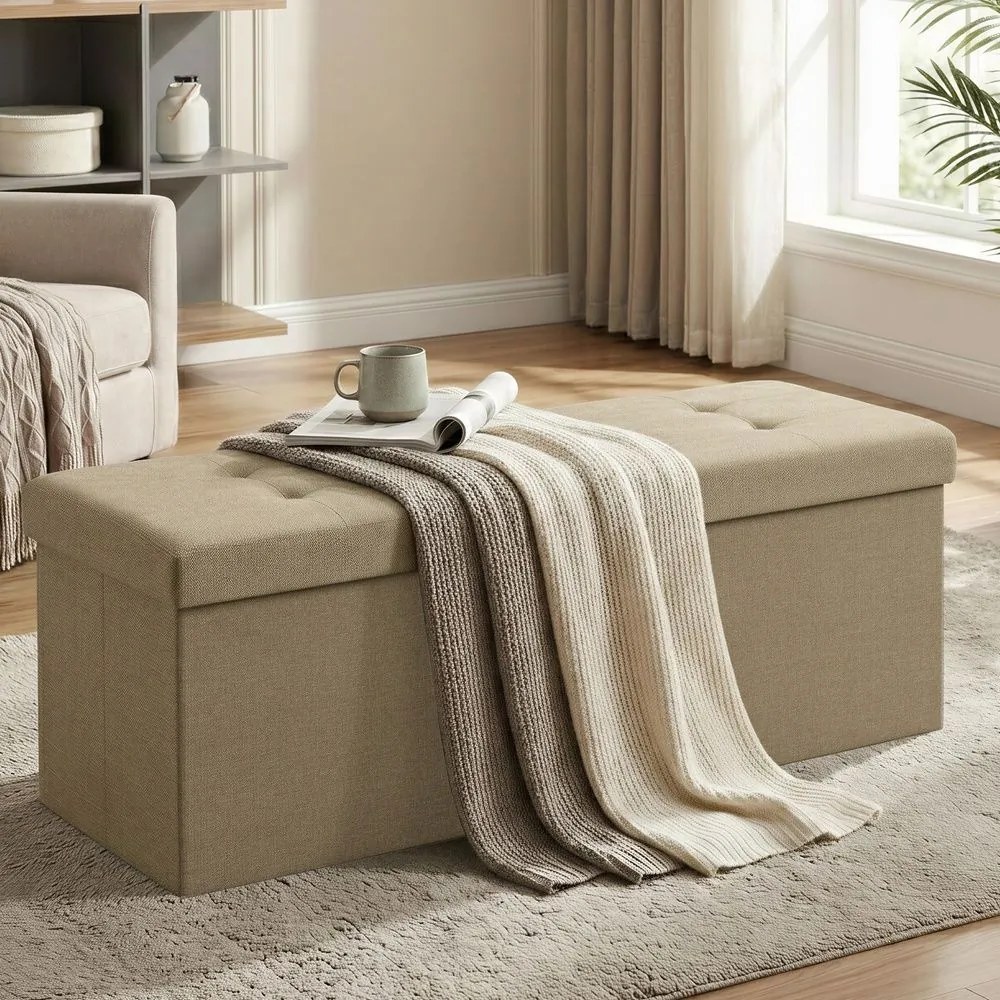 Banco com espaço de arrumação 38 x 110 x 38 cm castanho-camelo