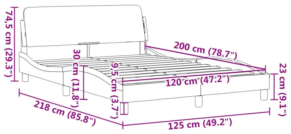 Estrutura de cama c/ cabeceira 120x200 cm tecido cinza-claro