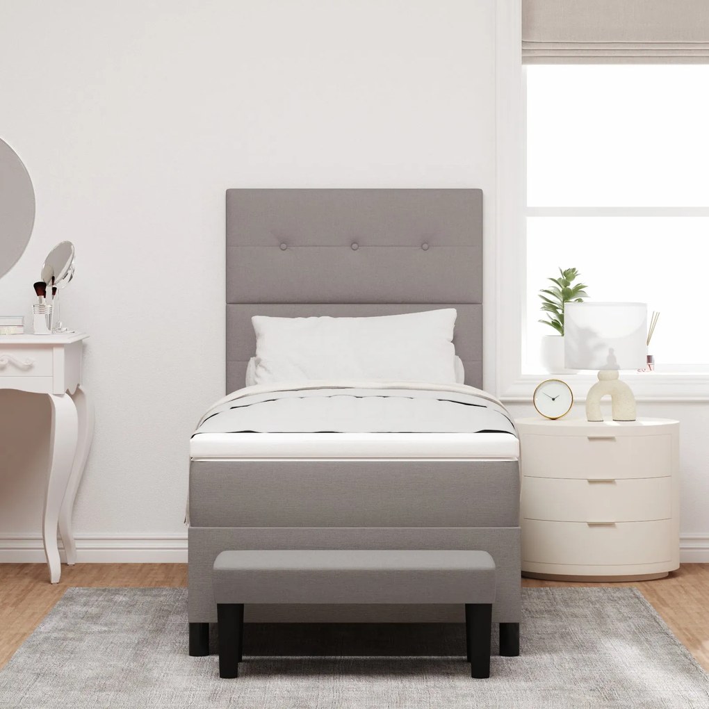 Cama Box Spring com Colchão e Banco Cinza 80x200 cm Tecido