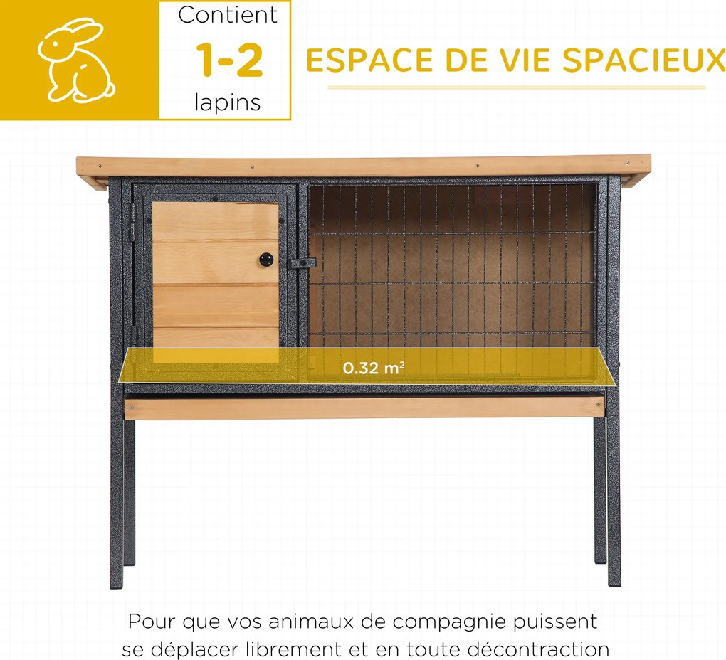 Gaiola de madeira para coelhos com pés 91,5 x 45 x 70 cm, gaiola para roedores e porquinhos-da-índia com teto amovível cor natural, preto