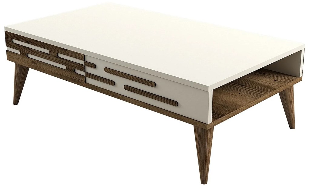 Mesa de Centro Valensiya – Nogueira e Creme – 105x60x34,6 cm