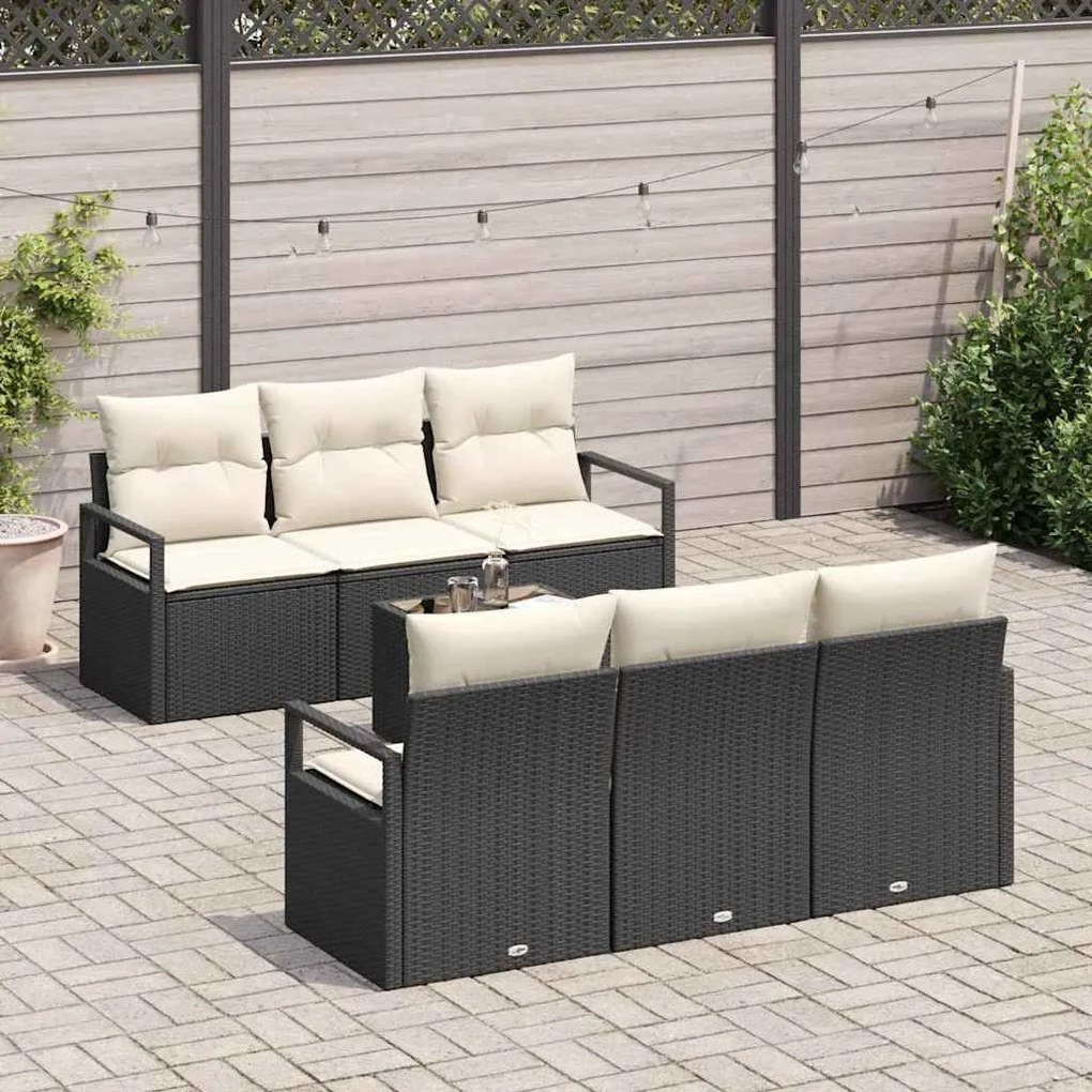 Conjunto de Sofás de Jardim 7 Peças com Almofadas Pretas em Rattan Sin