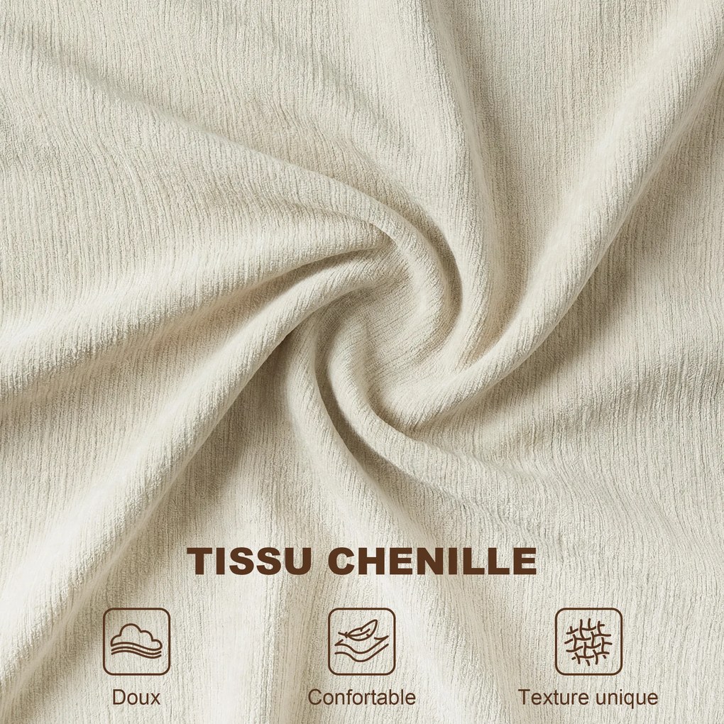 Poltrona de sala com apoio para os pés, sofá de 1 lugar em chenille, assento largo, estofamento de dupla camada, 85x128x86 cm, creme