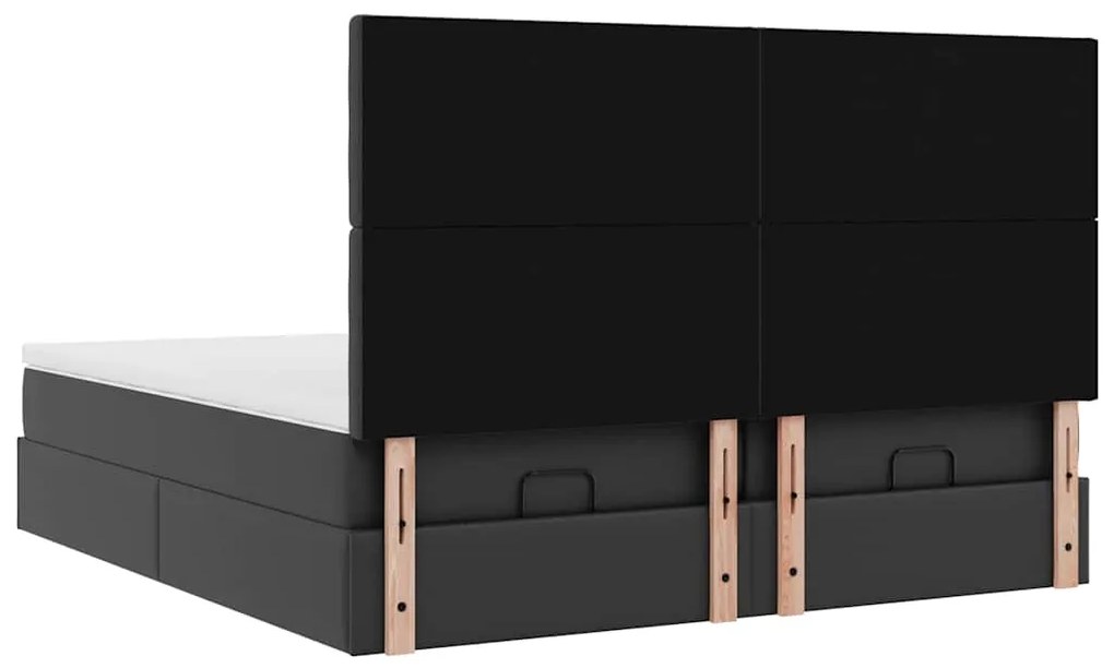 Estrutura de cama otomana com colchões pele artificial preta