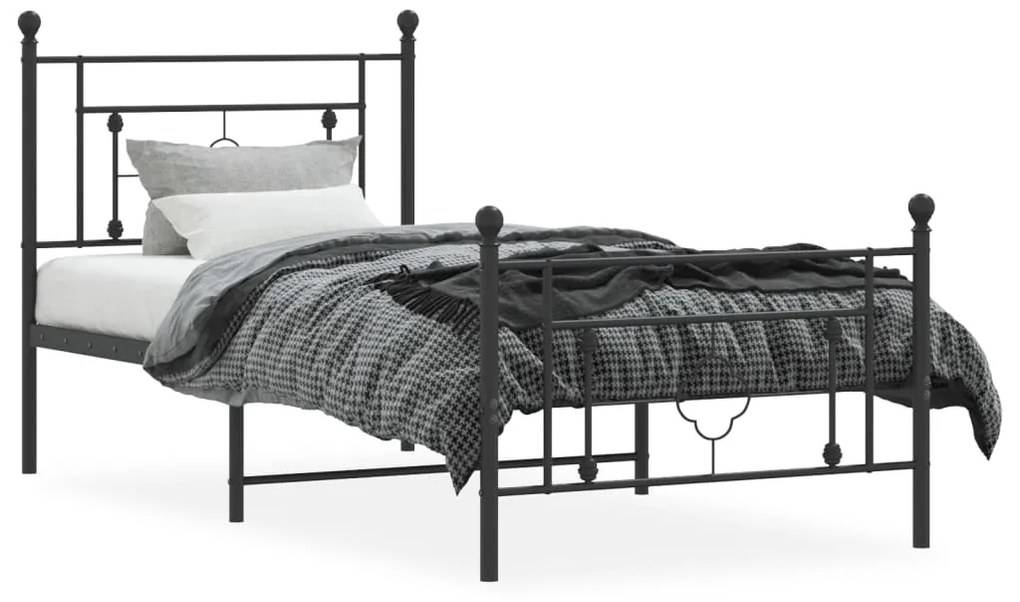 Estrutura de cama com cabeceira e pés 90x190 cm metal preto