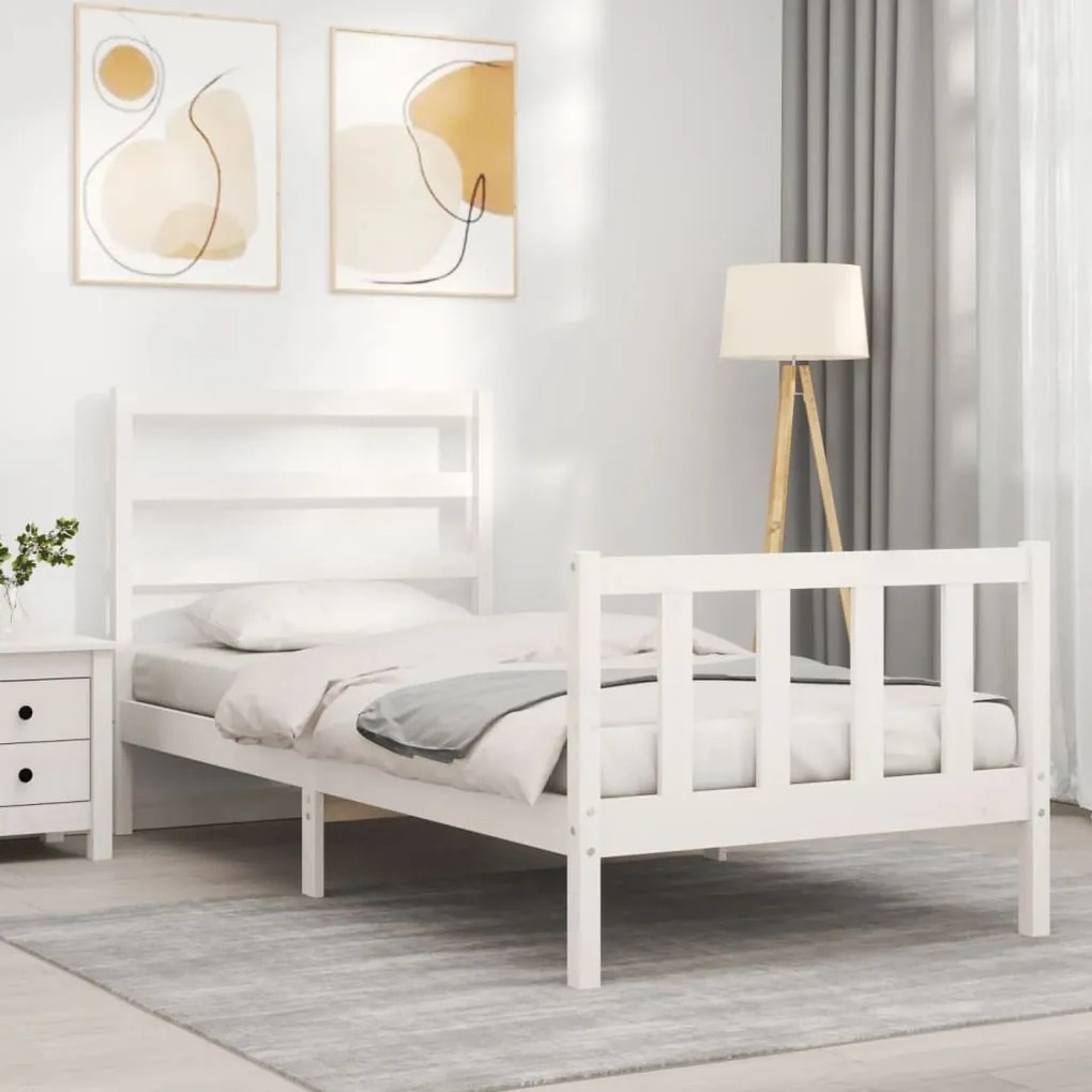 Cama sem colchão 90x200 cm madeira de pinho maciça branco