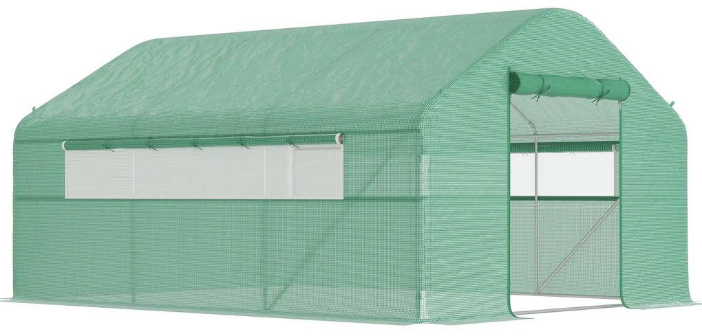 Outsunny Estufa tipo Túnel 4x3x2 m Estufa de Exterior com 2 Janelas Cobertura PE Anti UV e 1 Porta de Enrolar com Fecho de Correr Estufa para Jardim Pátio Verde