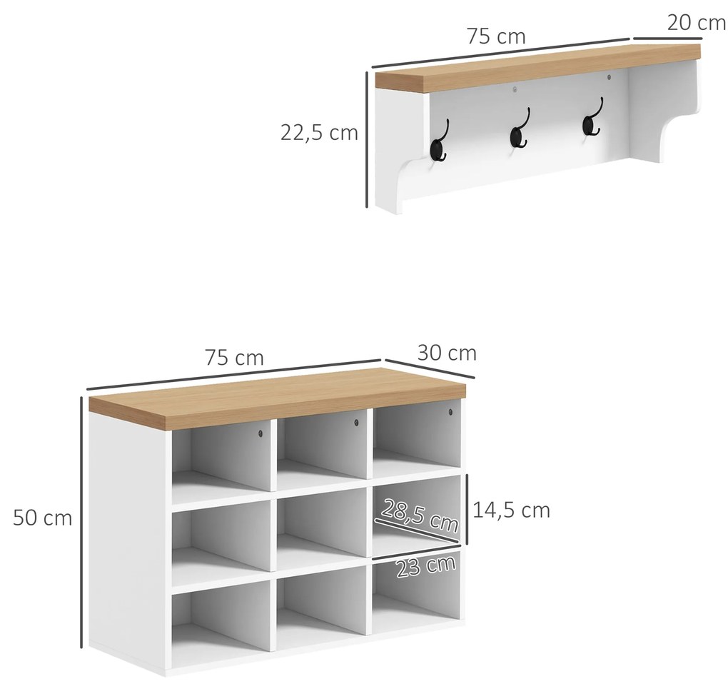 HOMCOM Móvel Cabide de Entrada com Banco Sapateira 2 em 1 Móveis de En