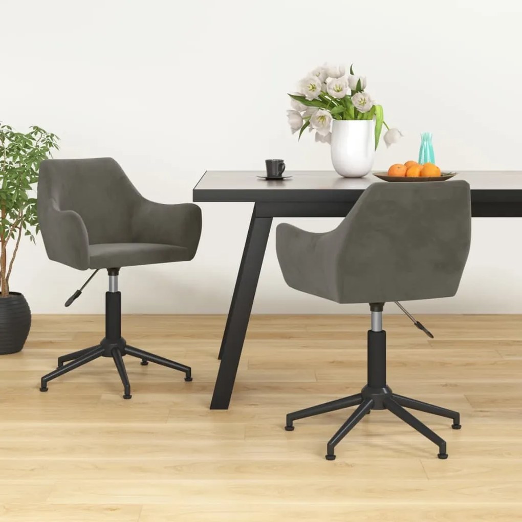 vidaXL Cadeiras de jantar giratórias 2 pcs veludo cinzento-escuro