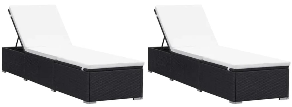 277088 vidaXL Espreguiçadeiras com almofadões 2 pcs vime PE preto