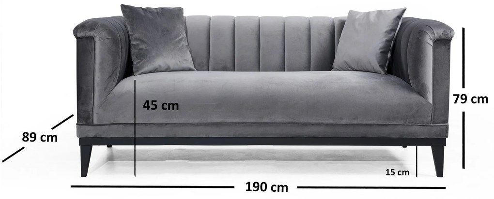 Sofá de 2 Lugares Trendy – Cinzento Escuro – 190 cm x 79 cm x 89 cm