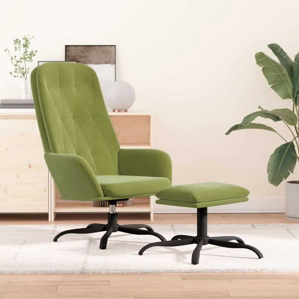 vidaXL Cadeira de descanso com banco p/ pés veludo verde-claro