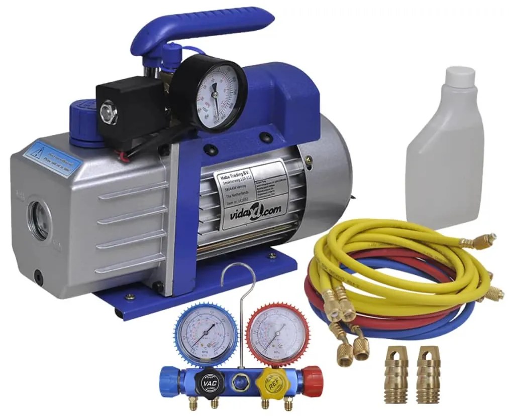vidaXL Bomba de vácuo estágio único com conjunto manómetros de 4 vias