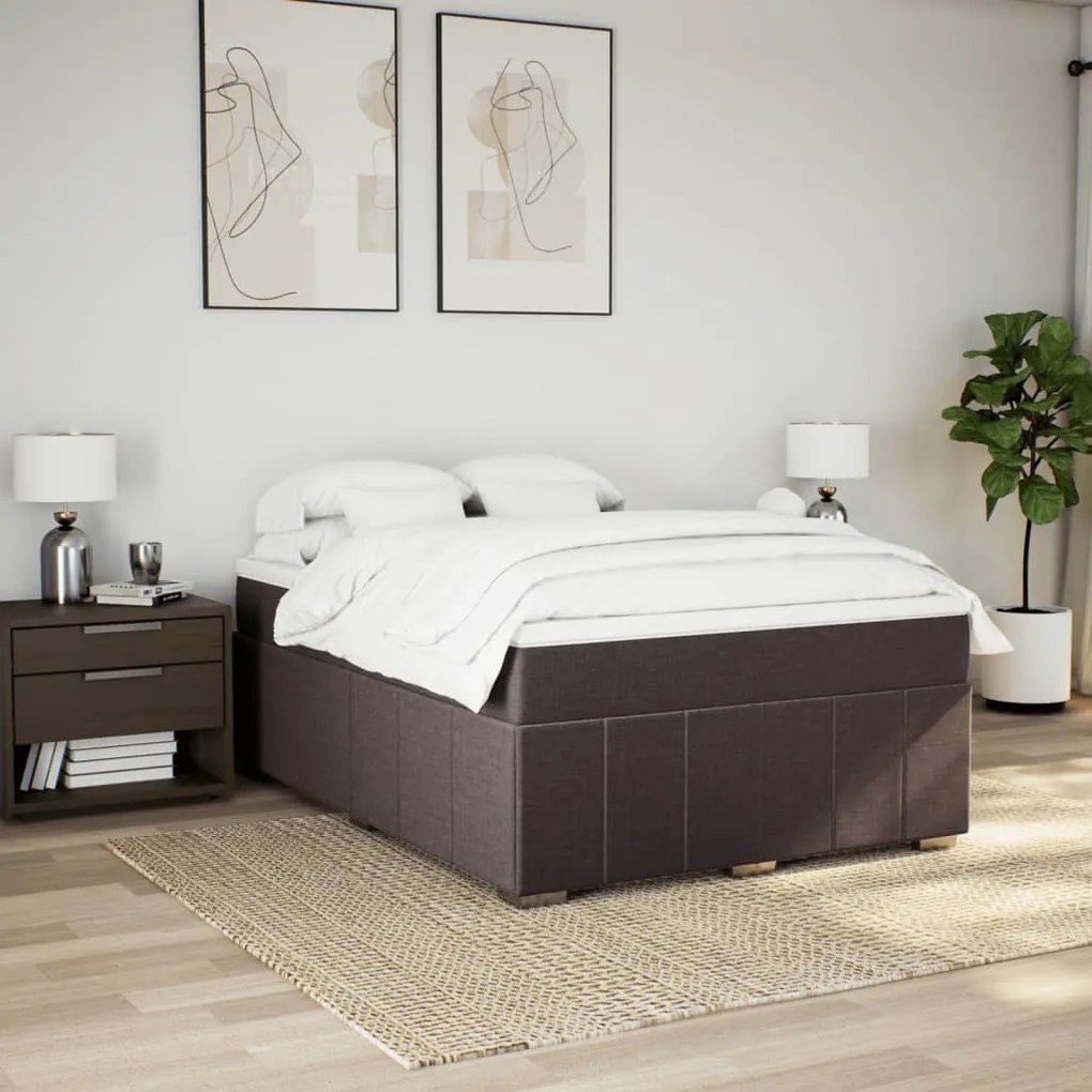 Cama com molas/colchão 160x200 cm tecido castanho-escuro
