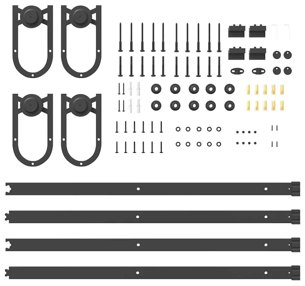 Kit de ferragens para porta deslizante 183 cm aço preto