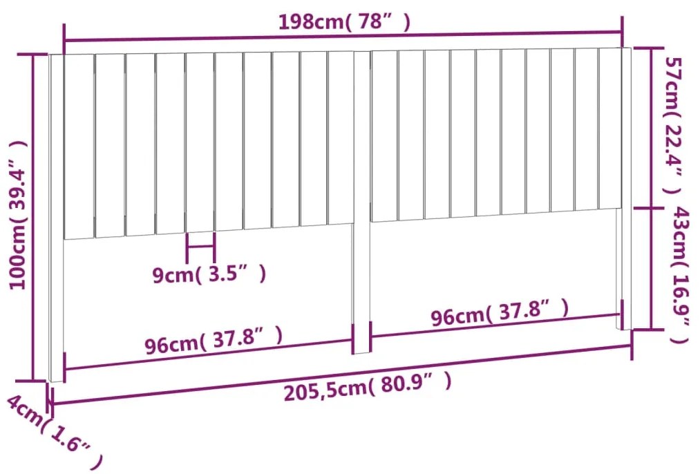 Cabeceira de cama 205,5x4x100 cm pinho maciço preto