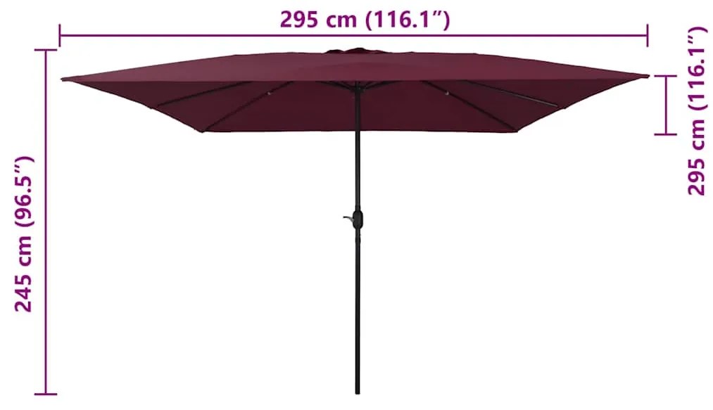 Guarda-sol Quadrado 295x245 cm Vermelho Bordeaux